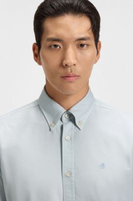 Slim-fit shirt in Oxford cotton, Light Blue