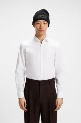 Slim-fit shirt in easy-iron cotton poplin, White