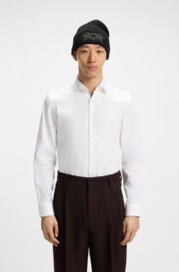 Camicia slim fit in popeline di cotone facile da stirare, Bianco