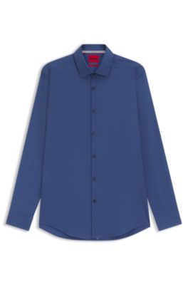 Slim-fit shirt in easy-iron cotton poplin, Blue