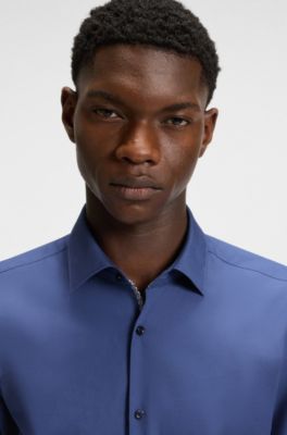Slim-fit shirt in easy-iron cotton poplin, Blue