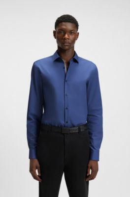 Slim-fit shirt in easy-iron cotton poplin, Blue