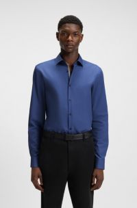 Slim-fit shirt in easy-iron cotton poplin, Blue