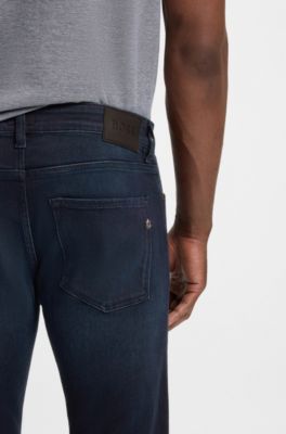 Delaware-jeans med slim fit i bl&aring; denim med str&aelig;k, M&oslash;rkebl&aring;