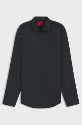 Slim-fit shirt in cotton with logo jacquard, Black