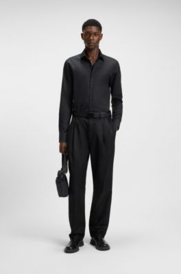 Slim-fit overhemd van katoen met logojacquard, Zwart