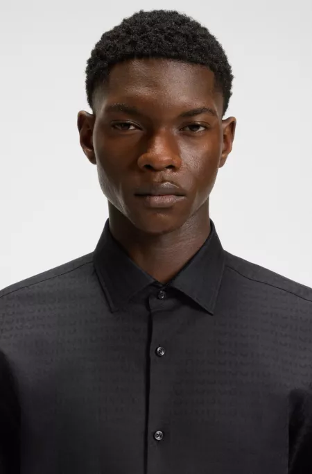 Slim-fit shirt in cotton with logo jacquard