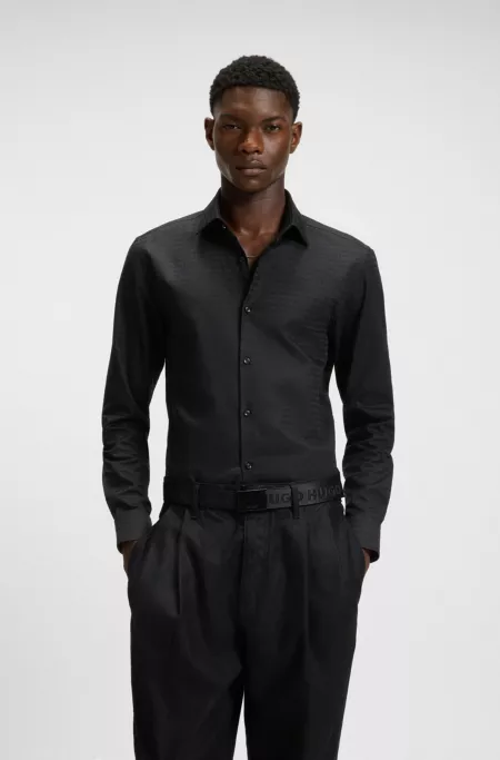Slim-fit shirt in cotton with logo jacquard
