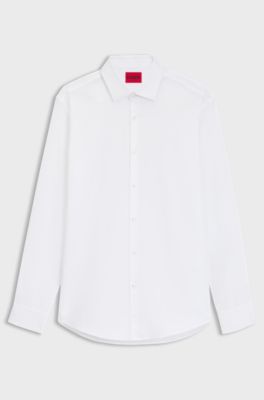 Slim-fit shirt in cotton with logo jacquard, White