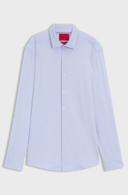Slim-fit shirt in printed performance-stretch jersey, Light Blue