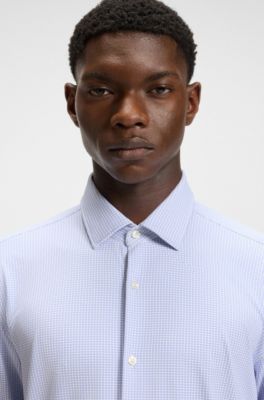 Slim-fit shirt in printed performance-stretch jersey, Light Blue