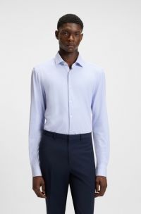 Slim-fit shirt in printed performance-stretch jersey, Light Blue