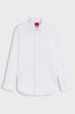 Slim-fit shirt in stretch cotton with double cuffs, White