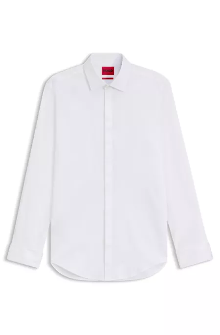 Slim-fit shirt in stretch cotton with double cuffs