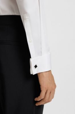 Slim-fit shirt in stretch cotton with double cuffs, White