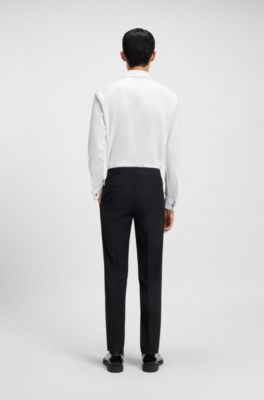 Slim-fit shirt in stretch cotton with double cuffs, White