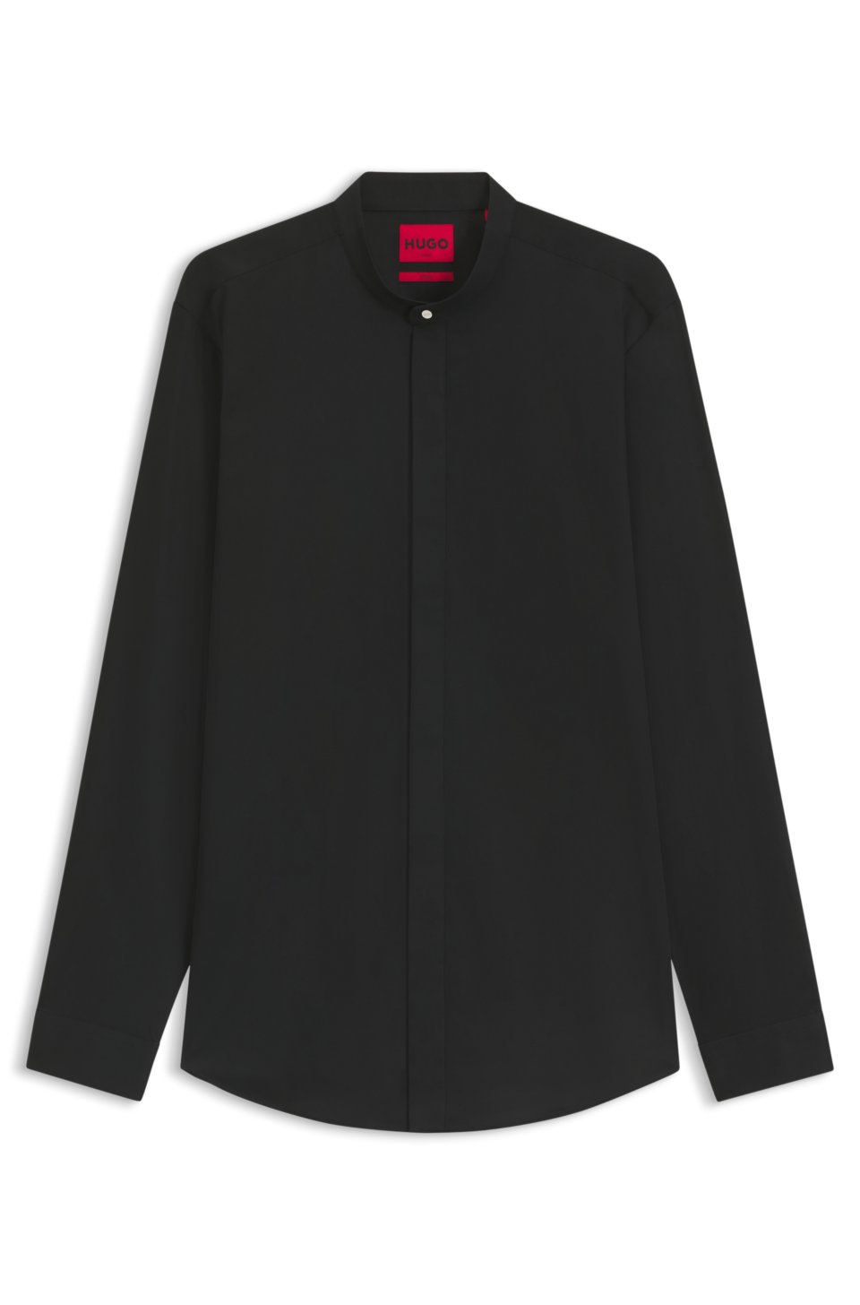 Slim-fit shirt in stretch cotton with stand collar