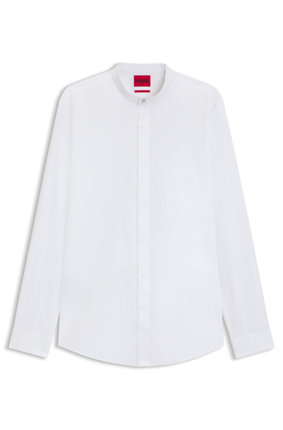 Slim-fit shirt in stretch cotton with stand collar