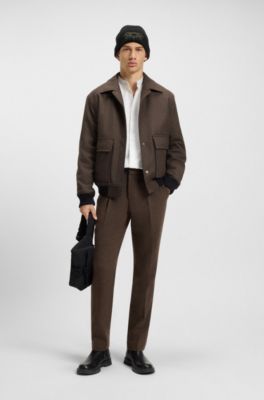 Slim-fit shirt in stretch cotton with stand collar, White