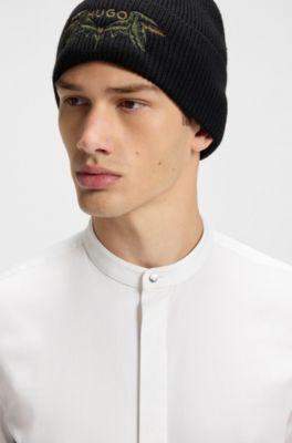 Slim-fit shirt in stretch cotton with stand collar, White