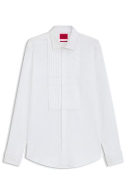 Slim-fit evening shirt with pleat front, White