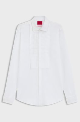 Slim-fit evening shirt with pleat front, White