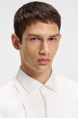 Slim-fit evening shirt with pleat front, White