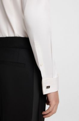 Slim-fit evening shirt with pleat front, White