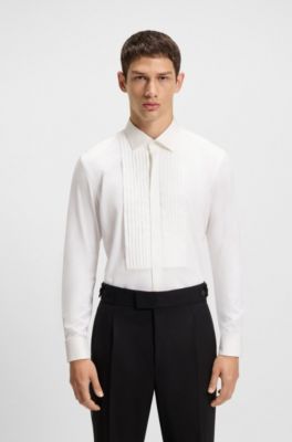 Slim-fit evening shirt with pleat front, White