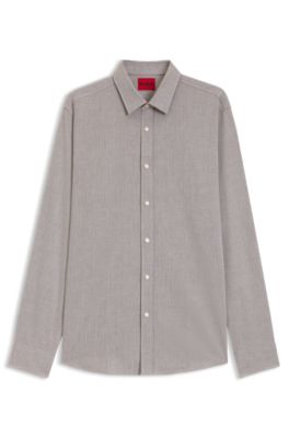 Camisa extra slim fit en algod&oacute;n con estampado de espina, Marr&oacute;n