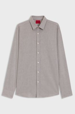 Extra slim fit-skjorta i bomull med fiskbensm&ouml;nster, Brun