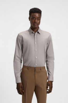 Extra-slim-fit shirt in herringbone cotton, Brown