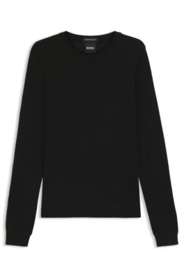 Slim-fit sweater in merino wool, Black
