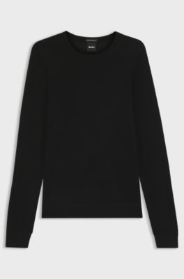 Slim-fit sweater in merino wool, Black
