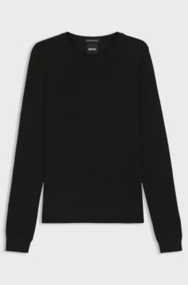 Slim-fit crew-neck sweater in merino wool, Black