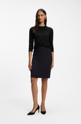 Slim-fit crew-neck sweater in merino wool, Black