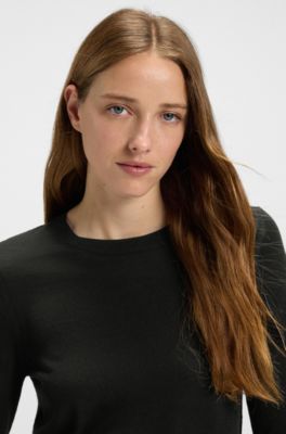 Slim-fit sweater in merino wool, Black
