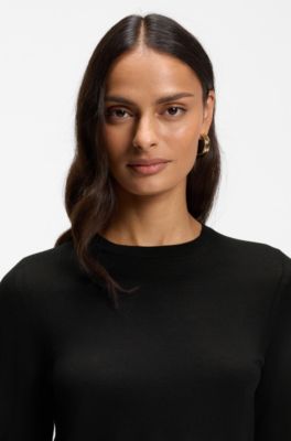 Slim-fit crew-neck sweater in merino wool, Black