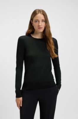 Slim-fit sweater in merino wool, Black
