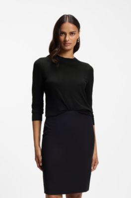 Slim-fit crew-neck sweater in merino wool, Black