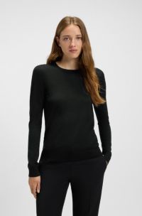 Crew-neck sweater in superfine merino wool, Black
