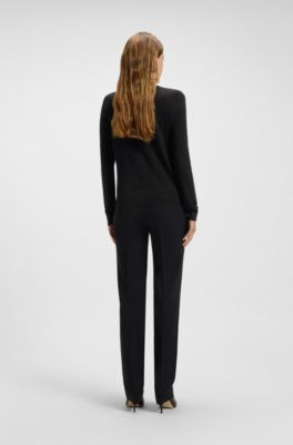Slim-fit sweater in merino wool, Black