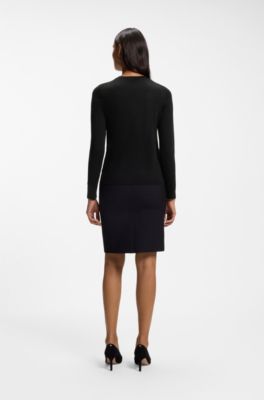 Slim-fit crew-neck sweater in merino wool, Black