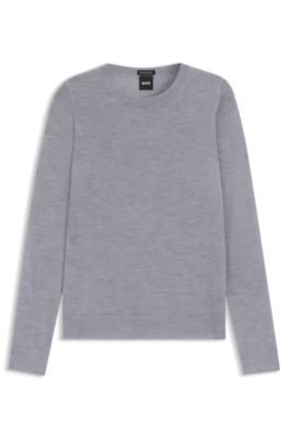 Slim-fit sweater in merino wool, Light Grey