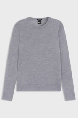 Slim-fit crew-neck sweater in merino wool, Light Grey