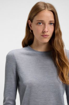 Slim-fit crew-neck sweater in merino wool, Light Grey