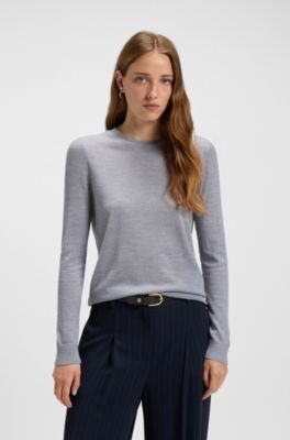 Slim-fit crew-neck sweater in merino wool, Light Grey