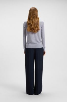 Slim-fit sweater in merino wool, Light Grey