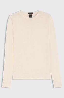 Slim-fit sweater in merino wool, Natural