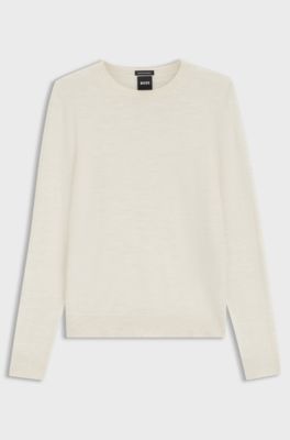 Slim-fit crew-neck sweater in merino wool, Natural